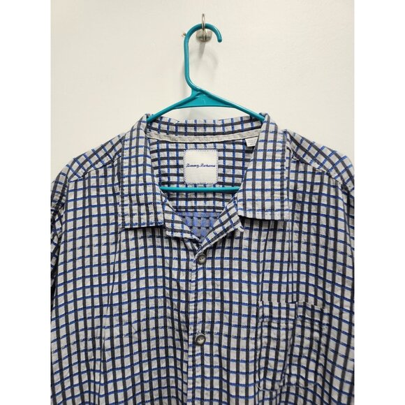 Tommy Bahama Mens Plaid Silk Blend Shirt XXL Blue Gray Button Up Short Sleeve - Picture 2 of 8